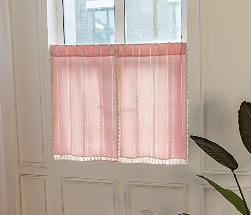 izielad Kurzstores Gardinen Vorhang Landhaus Küche Kurz Fenster Blickdicht Modern Scheibengardinen Bistrogardine Kurzgardine Kurzvorhang Rosa BxH 132x45cm