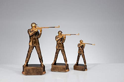 eberin · Schießsport-Pokal, Resinfigur Schütze Herren, altgold, mit Wunschtext, Größe 21 cm