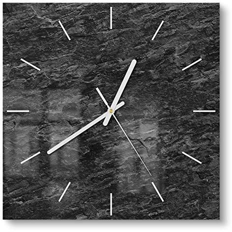DEQORI Glasuhr | 30x30 cm | Motiv Dunkle Steinstruktur | ausgefallene leise Design Uhr aus Glas | Wanduhr für Wohnzimmer & Küche | Moderne Hingucker Uhr für die Wand
