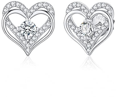 Jrêveinfini Herz Ohrringe Damen Silber 925 Stecker, Modeschmuck Herz Ohrstecker Damen, Hypoallergene Nickelfreie Ohrringe Geschenke für Frauen Mama Zum Muttertag