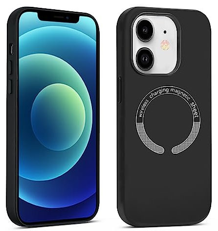 Magnetisch Flüssigsilikon für iPhone 12 Mini Hülle, kompatibel mit MagSafe, Kratzfeste Rückseite, Stoßfest Militärstandard FallSchutz Handyhülle für iPhone 12 Mini, Schwarz