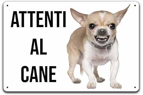 Cartello Segnale Attenti al Cane in Allumnio composito 3mm (20 cm x 15 cm), Chihuahua Arrabiato