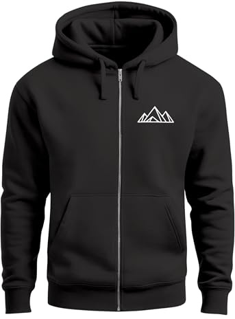 Neverless® Sweatjacke mit Kapuze Wandern Berge Line-Art Print Aufdruck Motiv Zipjacke Männer Fashion Streetstyle Schwarz XL