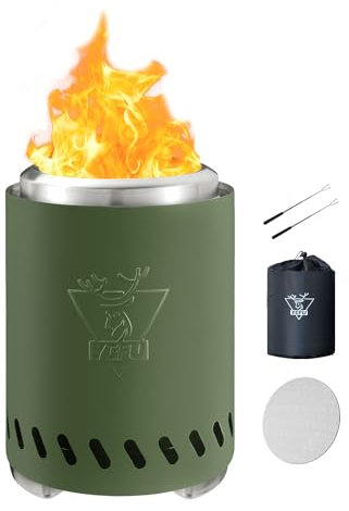 YEFU Tisch-Feuerstelle, 24,6 x 18 cm, raucharmer Campingkocher für Outdoor & Terrasse, mit Pellets oder Holz betrieben, sicher brennende Tisch-Feuerstelle, mit Reisetasche & 2 Mini-Sticks & feuerfeste
