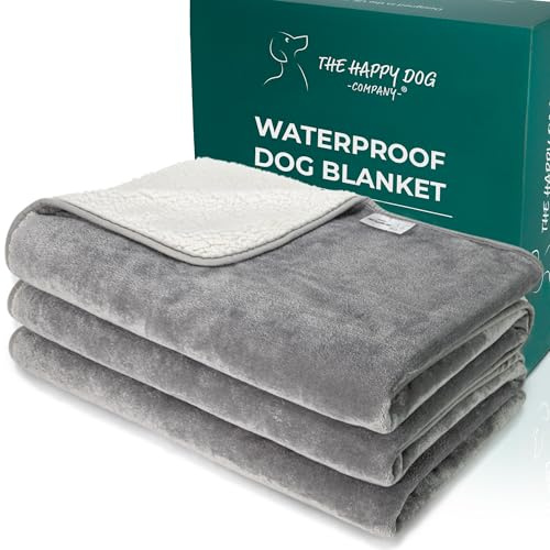 100% Waterproof Blanket for Bed - Soft Fleece Washable Waterproof Dog Blankets for Large Dogs, Pet Blankets for Bed/Sofa/Dog Crate, Reversible Fluffy Furniture Protector, 152x200cm, Grey/White