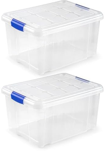 ForenTex Caja Almacenaje Plástico 16L con Tapa y Cierres (N1, 2 Uds) – Transparente, Apilable, para Juguetes, Zapatos, Documentos, Oficina y Hogar
