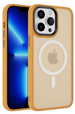 LBH Handyhülle magnetisch für iPhone 13 Pro Max kompatibel mit MagSafe kabelloses Laden Sturzschutz Design erhöhter Rand Kameraschutz Schutzhülle transparente Rückseite Gelb