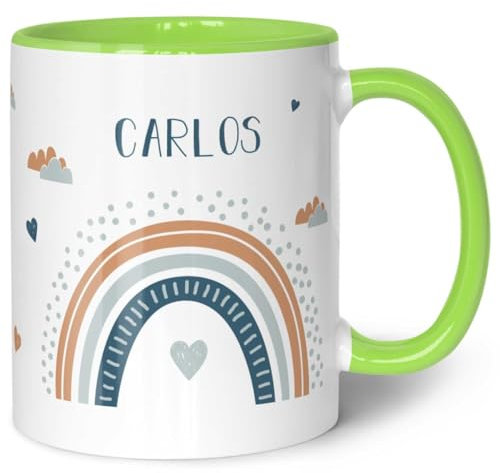 GRAVURZEILE Tasse für Kinder - im Regenbogen Design - Personalisiert mit Namen - Geschenk für Mädchen und Jungen zum Geburtstag - zur Kommunion und Konfirmation - Geburtstagsgeschenk - Grün