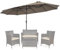 KOMFOTTEU Sombrilla Doble de 470 x 280 cm de Jardín, Parasol Grande con Manivela y 12 Varillas, Sombrilla Rectangular con Protección UV para Terreza, Mercado, Piscina, Patio, sin Base (Marrón)