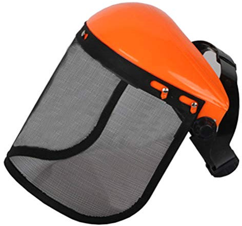 Kettensägen Schutzhelm, Stahlnetz-Visier Sicherheitshelm für Landschaftsgärtner, Stoßfest, ABS + Eisenkunst, 28 * 30cm (Rot)