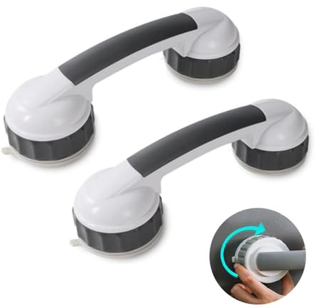 2Pack 2-Inch with Twist for Stronger ADA Shower Handles for Elderly Suction Shower Grab Bars for Seniors Handicap Safety Handrail for Bathtubs Showers Elderly Assistance Product