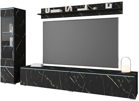 MINIO go for it - Wohnwand 3-Teilig Set Veve 1 I Hängend oder Stehend I Hochschrank-Vitrine I Lowboard I Wandboard I Laminierte Spannplatte I San Sebastian/San Sebastian - ohne Beleuchtung