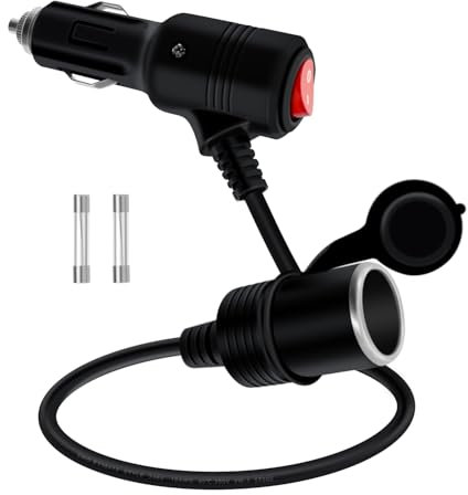 HuaLiSiJi Zigarettenanzünder Verlängerungskabel mit Schalter Zigarettenanzünder mit Schalter 12V 24V Zigarettenanzünder Kabel mit LED und 15A Fused Adapter für Auto Motorrad (1m)