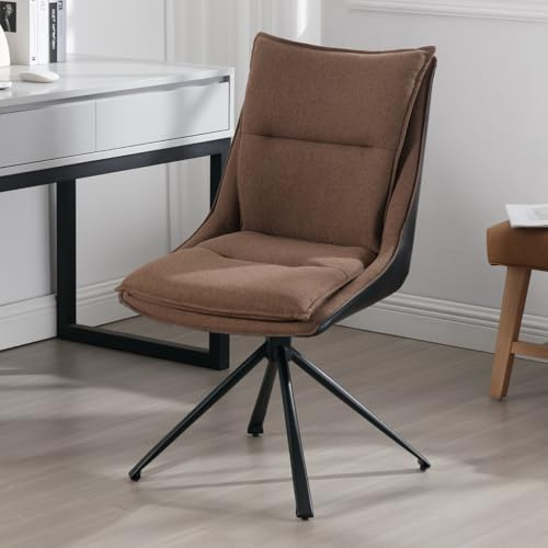 chairus Bürostuhl Schreibtischstuhl aus Leinen Drehbarer Computerstuhl für Arbeitszimmer Arbeitsstuhl ohne Armlehne für Büro Wohnzimmer Schlafzimmer (Braun)