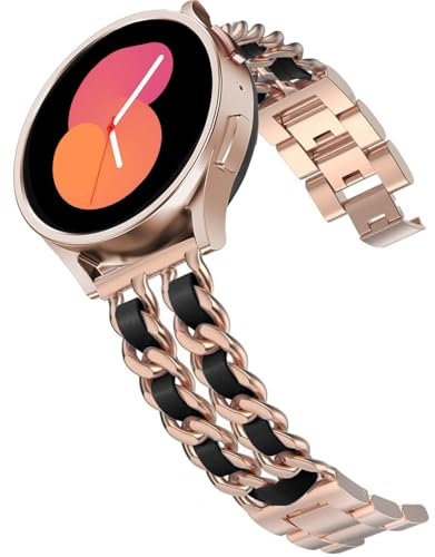 DEALELE Bracelet compatible avec Samsung Galaxy Watch 7 / FE / 6/6 Classic / 5/5 Pro / 4/4 Classic / 3 41 mm / Huawei GT3 / GT2 42 mm, 20 mm en métal avec chaîne en cuir pour homme et femme, 20 mm,