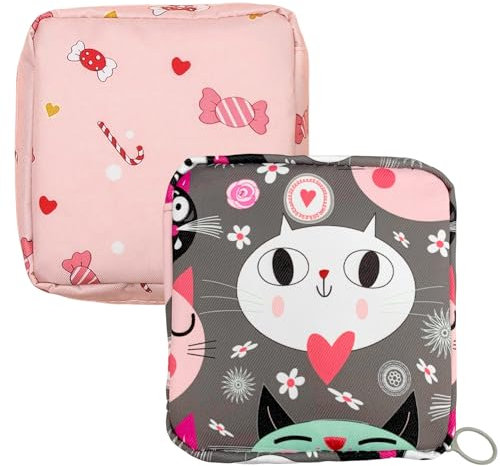 Lot de 2 porte-serviettes hygiéniques, sac de rangement pour serviettes hygiéniques, pochette hygiénique avec fermeture éclair, sac portable pour protège-slips pour femmes, adolescentes, dames