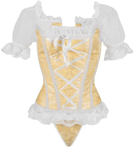 SRZYMJ Black and White Corset Yellow Corset Belle with Sleeves Underbust Corset Brown Lilac Maxi Dress red Corset Belt with Black lace Halloween Costumes womanlong Sleeve Bodysuit Brown