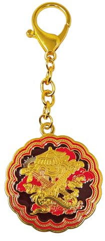 Juanxian Porte-clés de protection Feng Shui avec quatre armes - Richesse et chance - 4 rois célestes - Décoration d'intérieur - Harmonie, richesse, prospérité, succès, Rouge, 12.5*4.7CM