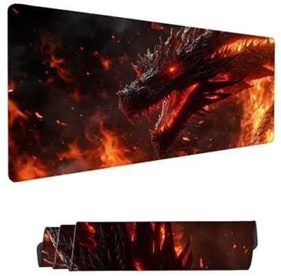 Tapis de Souris Animal sous Main Bureau,Tapis de Souris XXL 1600x800x3mm,Tapis Souris Dragon Tapis de Souris Gamer Imperméable Antidérapante,Mouse Pad avec Bords Surpiqués,Deco Bureau,Cadeau Hs-745