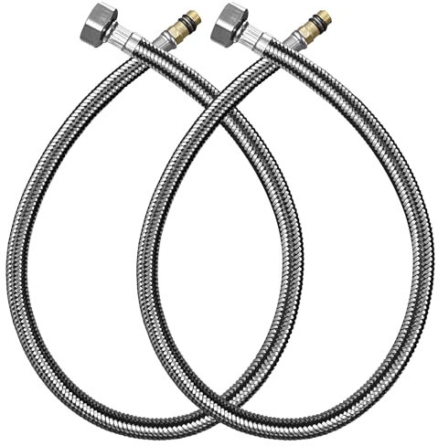 MSC 24-Inch / 600mm Stainless Steel Braided Faucet Connector, 2 Pcs Supply Hose, 3/8-Inch Female Compression Thread x M10 Male Connector for Kitchen and Bathroom Sink, Hot & Cold Water Supply