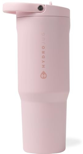 HydroJug Sport - Stainless Steel Tumbler with Straw, Vacuum Insulated, 40oz Leakproof Water Bottle, Ergonomic Design, Reusable, Dishwasher Safe, Rubber Base, Durable for Gym or Outdoors, Pink Sand