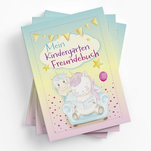 itenga Kindergarten - Freundebuch Einhorn - Mein Kindergarten Freundebuch DIN A5 Hardcover 88 Seiten für Mädchen zum Ausfüllen