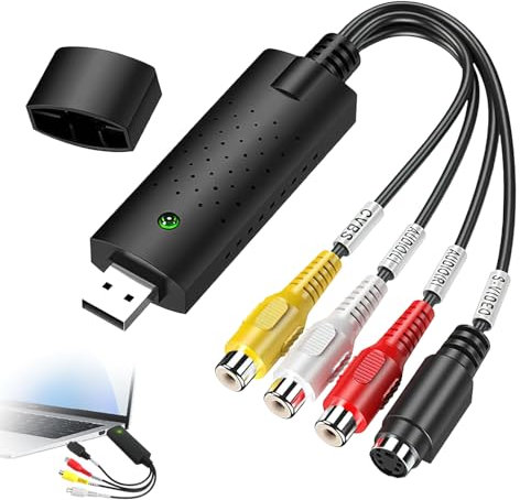 Bloomique USB 2.0 Video Capture Adapter Cable, RCA to USB Video Converter VHS to Digital DVD Plug & Play Audio Video Digitize Converter Adapter for Media Storage Compatible with Most Systems