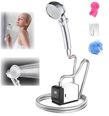 PLSGKF Douche électrique Portable, Batterie 6000 mAh, Douche Rechargeable USB, Auto-amorçante, Température Intelligente, Douche de Camping et de Voyage, Autonomie 1 h