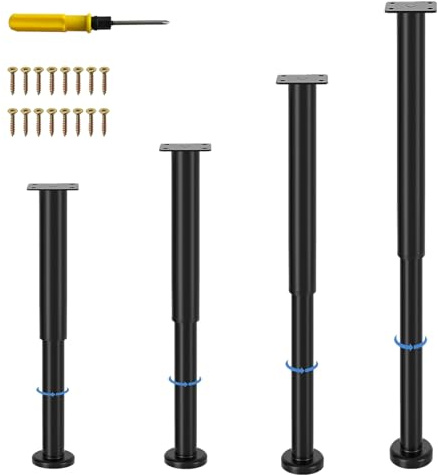 NCRGB Lot de 4 pieds de meubles en métal noir - 72 à 120 cm - Hauteur réglable - Charge maximale : 800 kg - Pieds de meubles pour meuble TV, canapé, chaise d'apprentissage, armoire de salle de bain