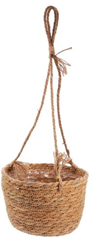 HEMOTON Maceta Colgante De Pared Cesta De Mimbre Tejida para Balcón 20 Cm Color Natural Jardinera Colgante De Cuerda Decoración Interior y Exterior