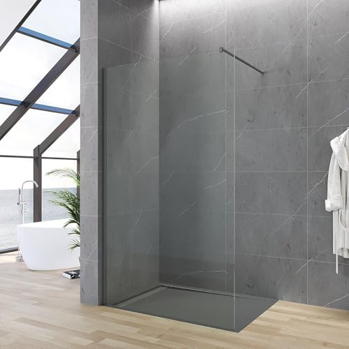 Duschwand Walk in Dusche Glas Duschtrennwand 8 mm NANO Sicherheitsglas Duschabtrennung Duschkabine Trennwand mit pistolengrauem Wandprofil & 100 cm Stabilisator Badezimmer Glaswand 110 x 200 cm