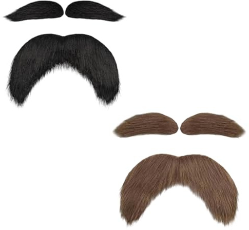 2 Sets Schnurrbart zum Ankleben,Schnauzer zum Ankleben,Falscher Fake Bart,Schnurbart Kleben Selbstklebend,Gefälschte Bärte Augenbrauen,Fake Beard für Halloween,Weihnachtsfeier,Karneval (Braun+Schwarz)