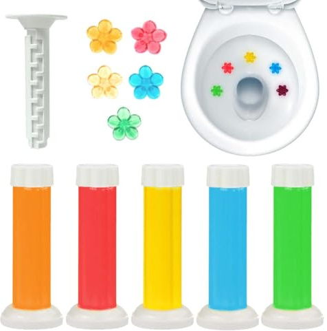 IEBTAWN 5Er-Pack Toilettengel-Stempel, Toilettenstempel, Toilettenschüssel-Stempelgel, Toilettengel-Nachfüllungen, Toiletten-Refresh-Blumenduftgel, Inklusive Spender (Videoanleitung ansehen)