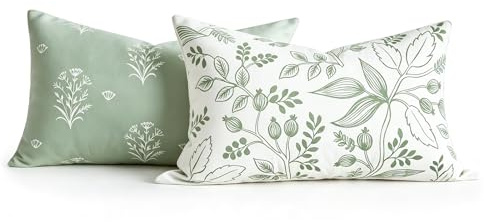 Reversible Boho Cushion Cover 30x50 Ultra Soft Velvet Touch Pillow Case for Bed Sofa, Double Sided Decorative Cushion with Plant Leaf & Floral Pattern, Bohemian Rustic Home Decor