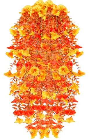 msymsyu 80cm Kunstblumen Herbs Petunienhänger 4 Stück Herbstblumen Draußen | Kaffeebraun, Wetterfest Hängend Herbstblumen Künstlich für Balkon Outdoor Heimdekoration Hochzeiten Wanddekoration