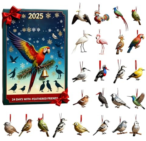 Bird Advent Countdown Calendar, 2D Acrylic, Reusable, 24 Days Countdown Calendar with Bird Theme Pendants - For Children, Families, Adults, Trees, , Walls, Doors