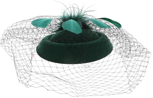 GLEAVI Pillbox Hut Vintage Fascinator für Damen Grüner mit Schleier | Kunststoff, Legierung und Mesh, Sicher im Haar, für Cocktailparty und Hochzeit