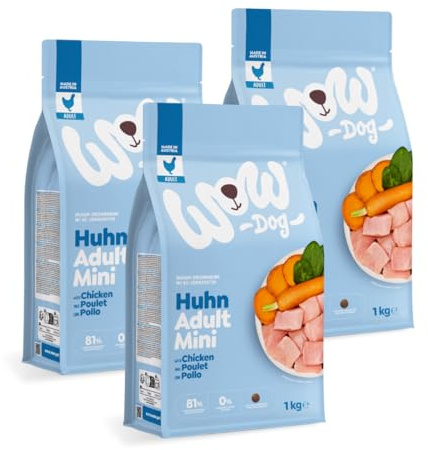 WOW Dog Hunde Trockenfutter Minis mit Huhn 3 x 1kg | ohne Getreide