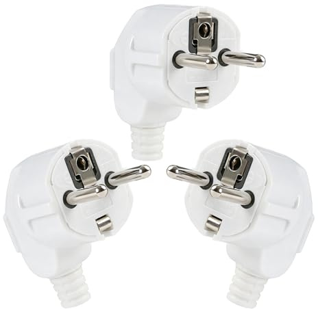 3 PCS Enchufe Schuko Macho 250v 16a Enchufe Macho Enchufe De Contacto a Tierra Ip20, Enchufe Eléctrico Negro Resistente Para Reparar Cables, Extensión Y Uso Doméstico O Profesional (3, Blanco)