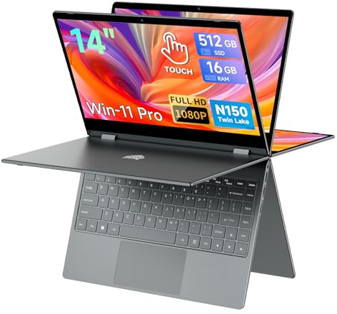 BMAX 2 in 1 Notebook Intel N150 Quad Core 14 Pollici 16GB RAM 512GB SSD Computer Portatile Touch Screen Win 11 Tastiera Retroilluminata 1920×1080 Type C, USB 3,2, BT5.0 Film per Tastiera Italiana