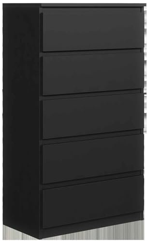 Masseno Kommode NUDO 70 cm Sideboard mit 5 Schubladen und Türen für Wohnzimmer Schlafzimmer Modern 70x39x124,5 cm Schwarz/Schwarz
