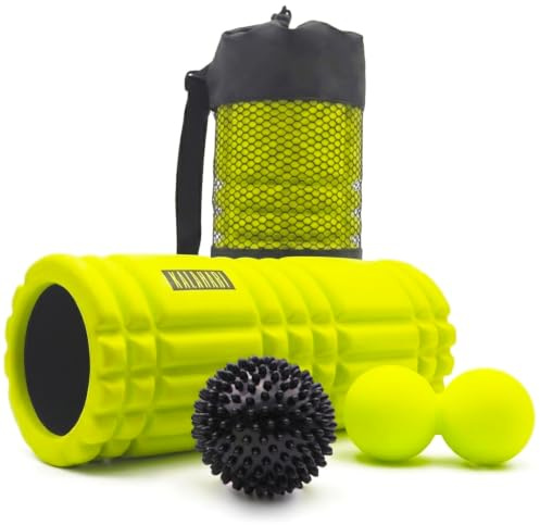 Kalahari Faszienrolle Set, 3 Stück und eBook Übungen, Foam Roller, Faszienball Duoball, Igelball zur Selbstmassage und Faszientraining, Fitness Rolle Rücken, Wirbelsäule, Oberschenkel, Beine, Nacken