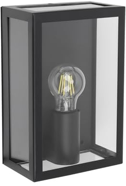 MULANDI 26cm Applique Murale Exterieur en Aluminium et Verre Trempé, Douille E27 25W Luminaire Exterieur, IP65 Étanche Lampe Exterieur Pour Jardin Terrasse et Balcon, Noir Métallique Sans Lampe