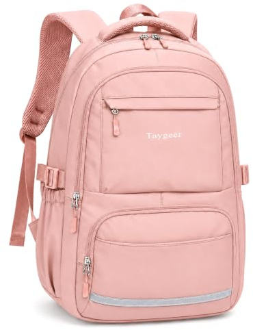 Taygeer School Bag for Girls, Lightweight Backpack for Teenage Girls Women | School Backpack Secondary with 11 Pockets, Water-Resistant Pink Backpack, Fits 15.6 Laptop, School & Travel Daypack, Pink