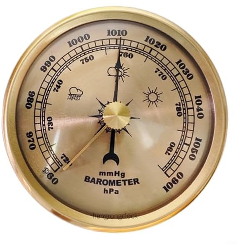 NINMORTH Reloj barómetro de metal de 70 mm Medidor de presión mecánico Sin batería Estación meteorológica Oficina en casa Oro (dorado)