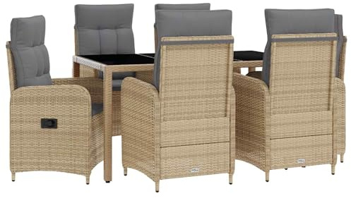 vidaXL Outdoortisch-Set 7 pcs Beige und Hellgrau 150 x 90 x 75 cm, Stilvolles, modernes Essset für draußen, wetterfest, perfekt für Partys im Garten, Balkon oder beim Essen im Freien