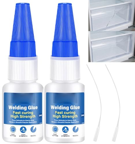 2*20g Best Glue with dropper for Freezer Drawer&Plastic Shelve,Fast Drying