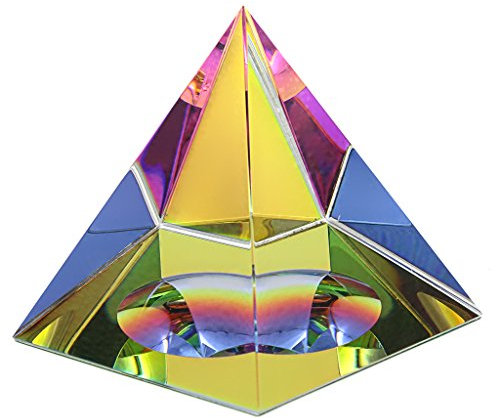 OwnMy Crystal Pyramid Iridescent Suncatchers Crystal Prism Rainbow Color Prism Desk Ornament Glass Paperweight Pyramid with Gift Box for Decoration Gift Collection (80MM / 3.15)