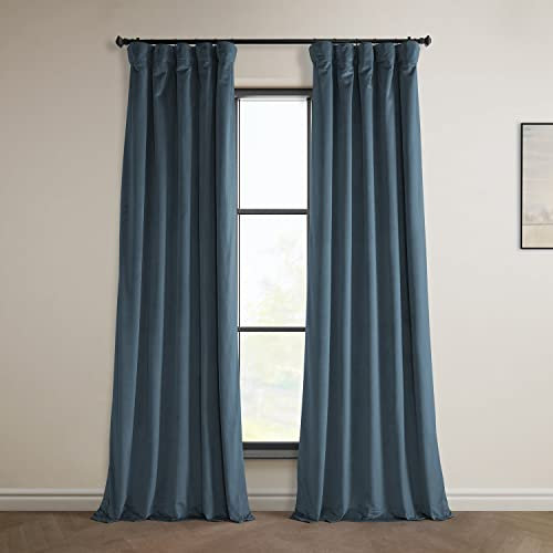 HPD Half Price Drapes Heritage Plüschsamt-Vorhänge, 213 cm, Raumverdunkelungsvorhänge für Schlafzimmer und Wohnzimmer, 50 B x 84 L, (1 Bahn), London-Blau