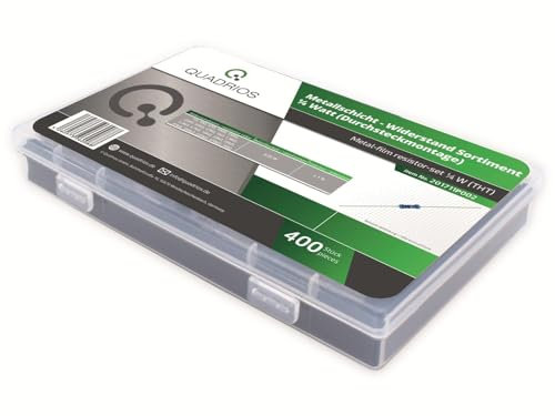 QUADRIOS GmbH Widerstands Sortiment Set Box Metallschicht-Widerstände bedrahtet 1Ohm - 1M Ohm Sortimentskasten 20 Standardwerte E24 je 20 St (400 Teile, 0,25 W, Toleranz: 1%)